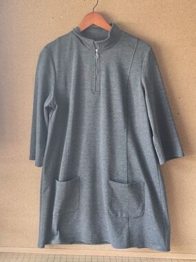 NorthStyle Charcoal Gray Quarter-Zip Tunic Dress  Size L Quarter Sleeve Mod